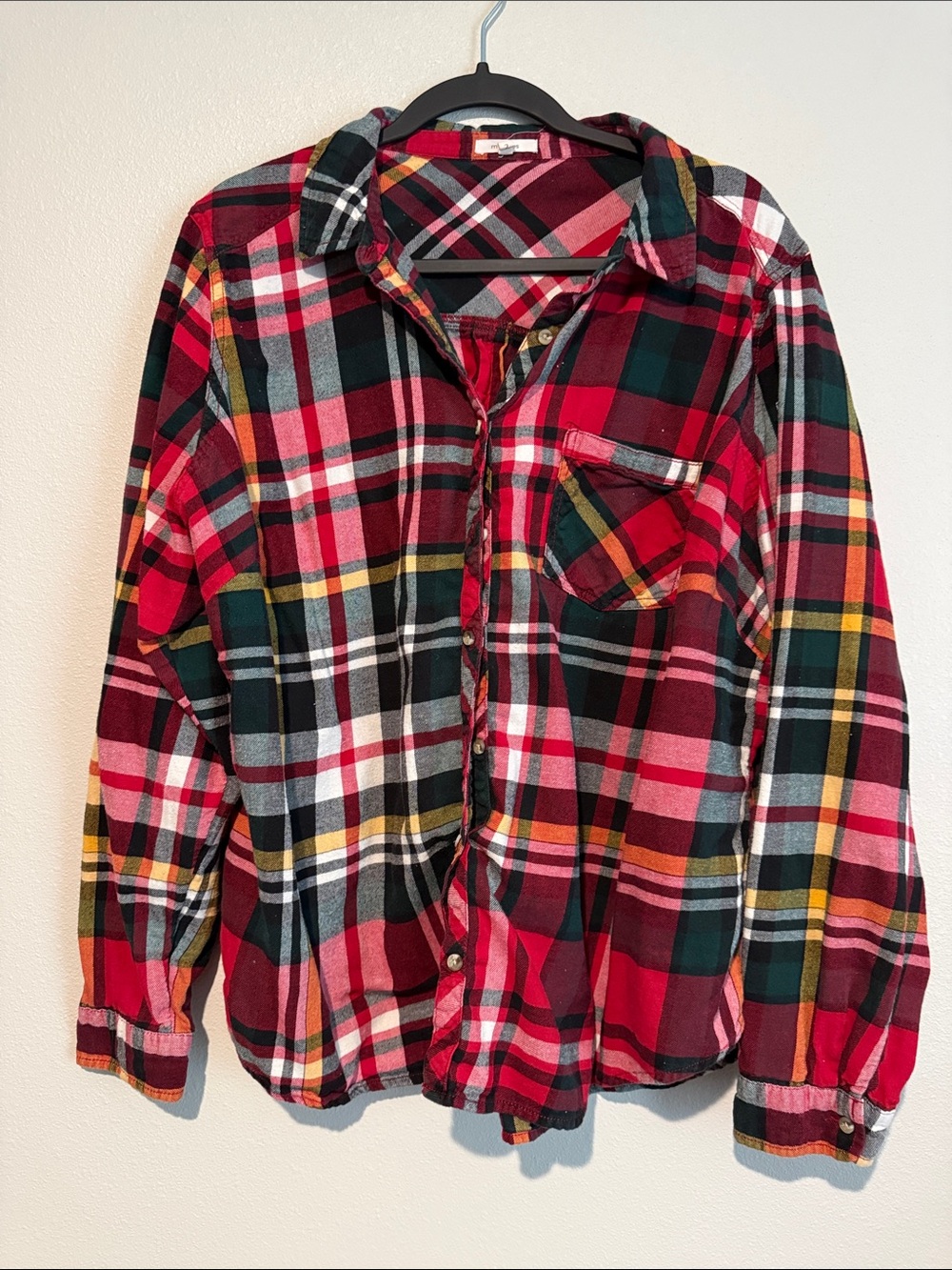 Maurices Red Multi-Color Plaid Button-Down Shirt